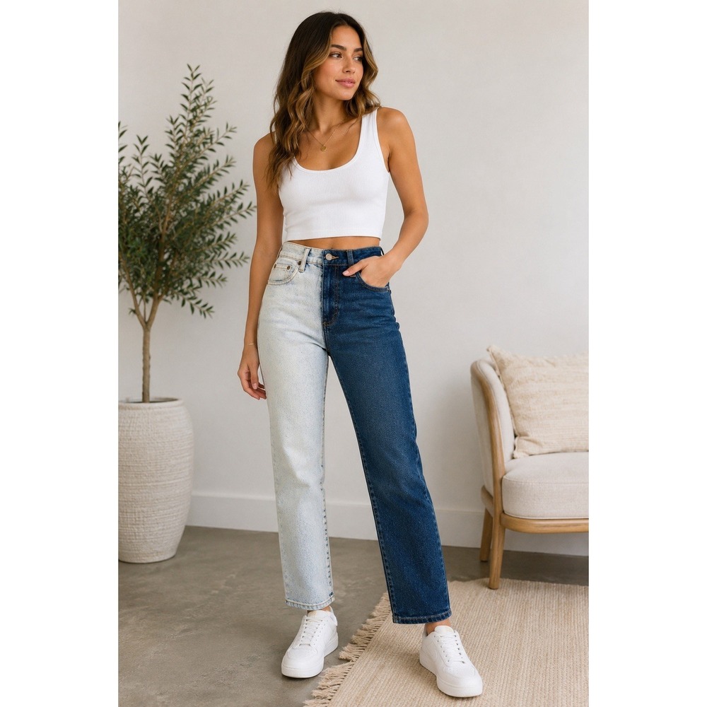 Pistola Two Tone Split Leg Jeans Size 25 High Rise Straight Color Block Denim